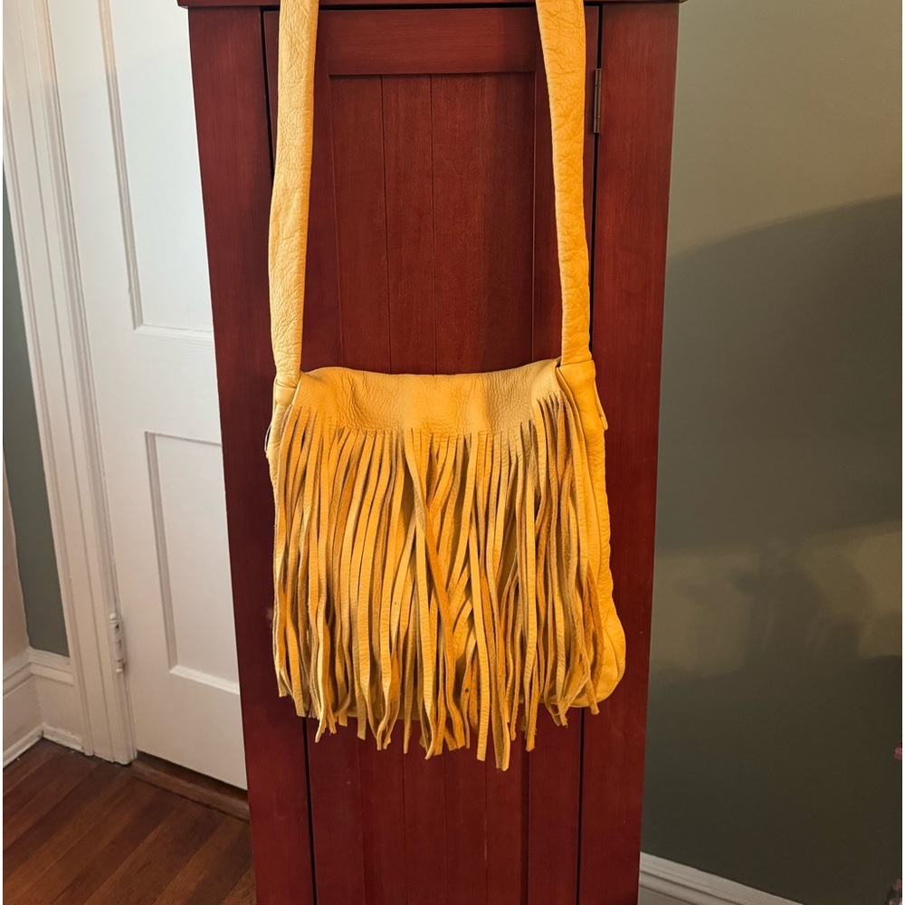 BOHO pebbled leather fringed bag